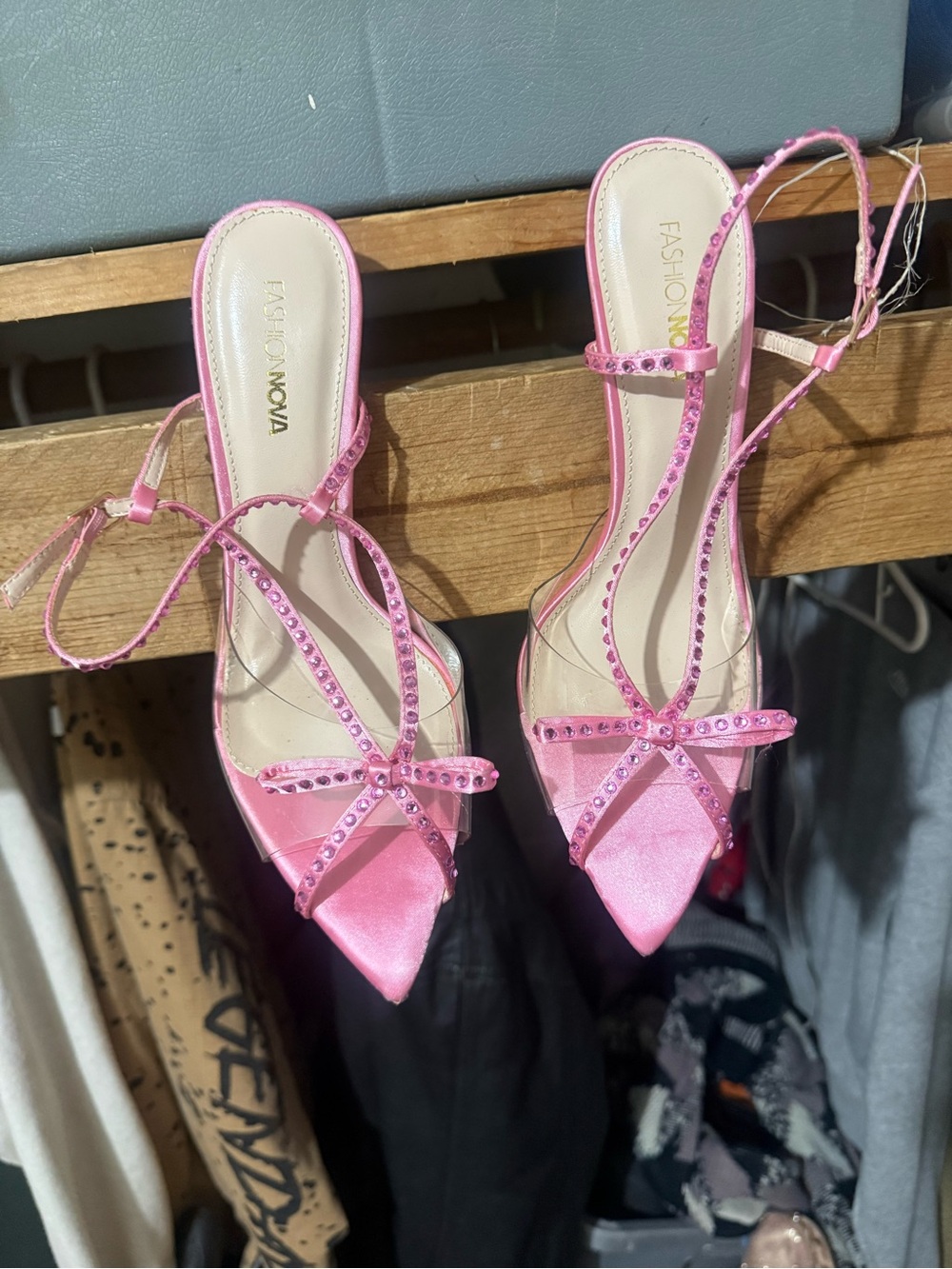 Fashion Nova Pink Jeweled Strappy Pointed Heels